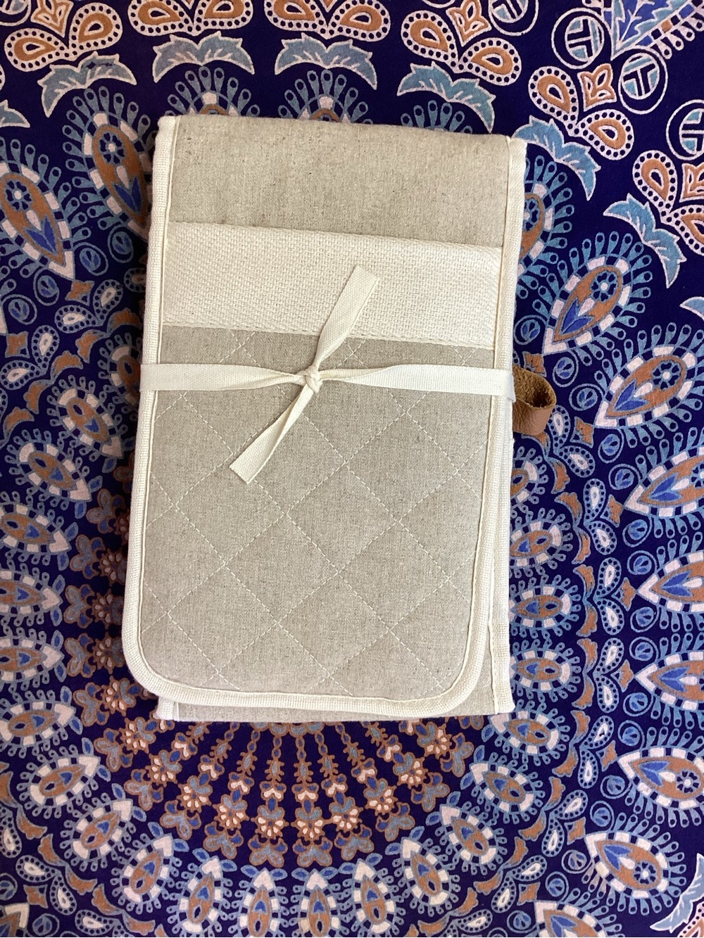 NWOT IKEA MARIATHERES Quilted Pouch in Beige approximately 35 x 36